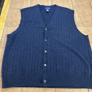 Club Room 100% Lambs Wool Button-up Sweater Vest Men's XL Gray Grandpa Cardigan
